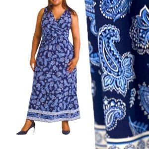 Dress maxi long blue white paisley fashion sundress